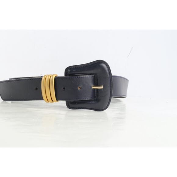 Vintage Dana Buchman Black Leather Oversized Buckle Waist Belt Size 85 / 32 main image 11